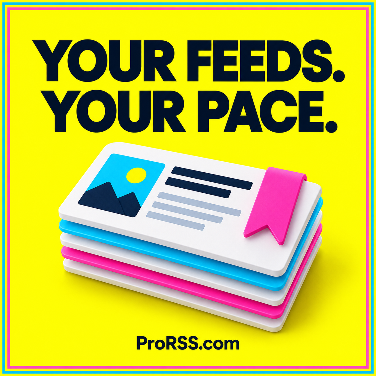 Choose your RSS reader — neon editorial illustration with ProRSS.com branding