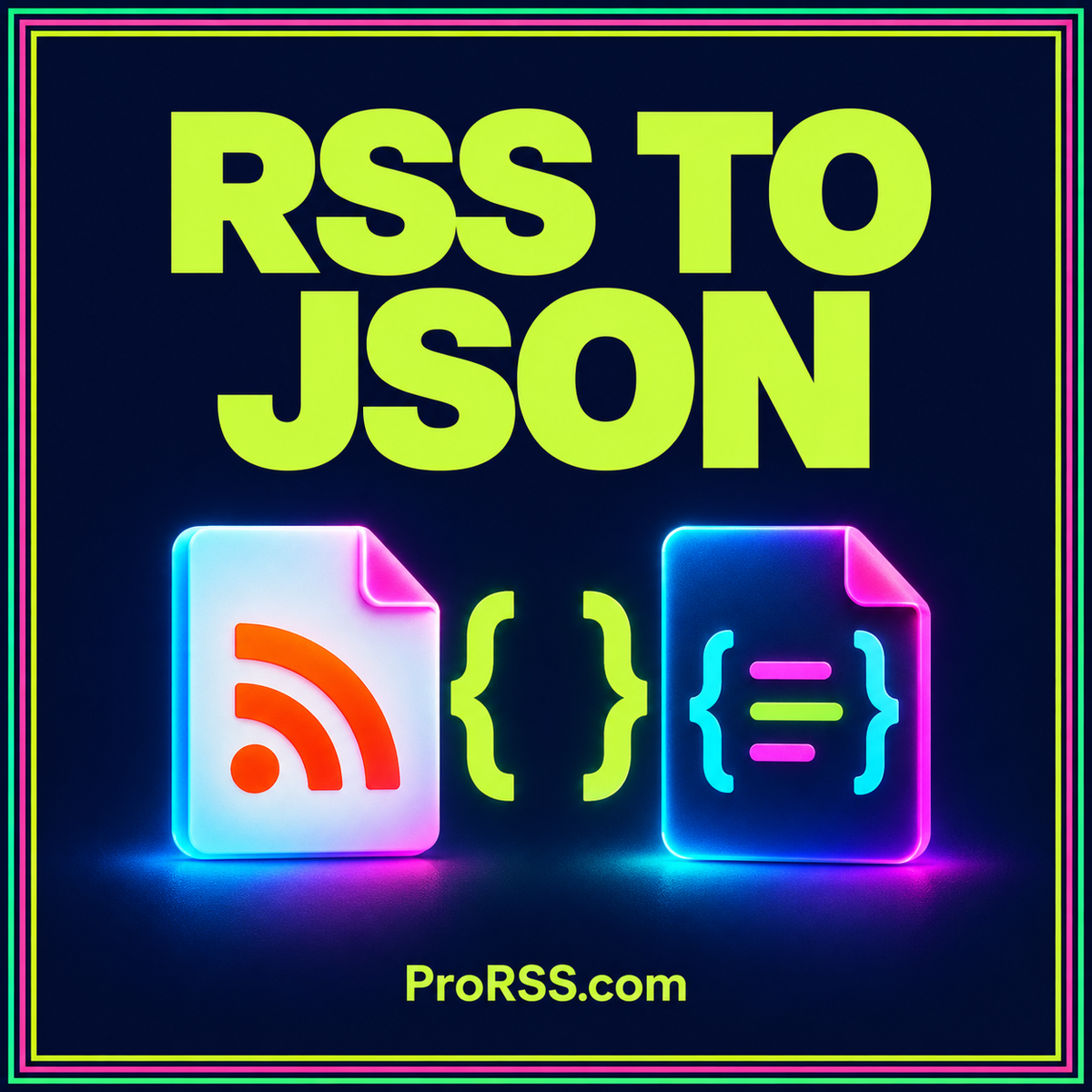 RSS in PHP — neon editorial illustration with ProRSS.com branding